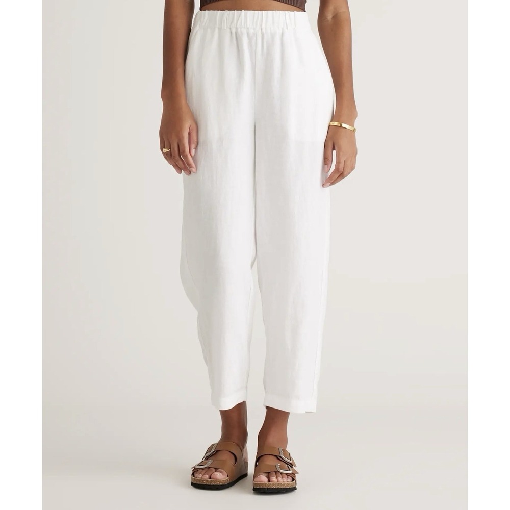 New Quince 100% European Linen Pants Large Womens White Pull On Resort Beach